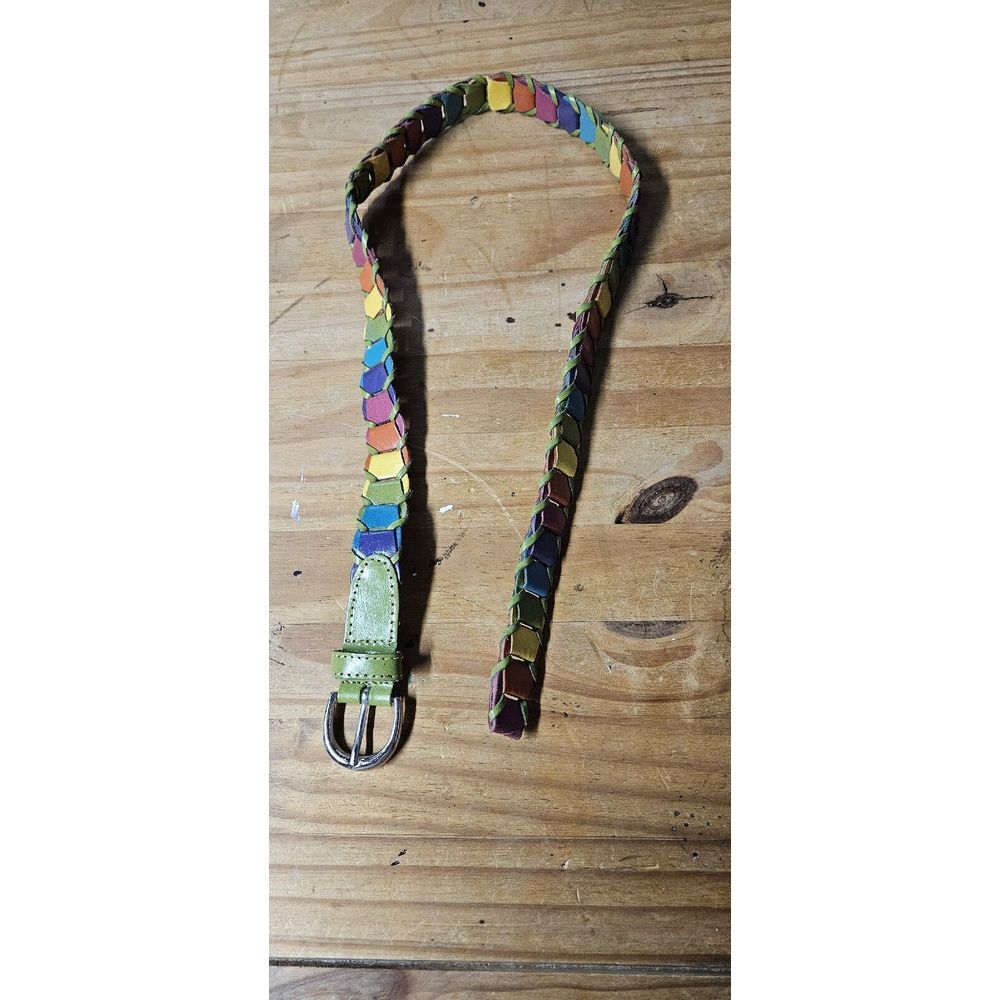 Vtg Capezio genuine Leather Multi Color Braided Woven Buckle Belt Size S/M